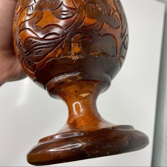 Vintage Hand Craved Wood Vase - Picture 3 of 5